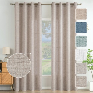 MIULEE Wohnzimmer Vorhänge Gardinen Leinen Ösenvorhang Leinenoptik Vorhang Boho Gardine mit Ösen Semi-transparent Leinenvorhang Curtains 2er Set HxB 245x140 cm,Khaki