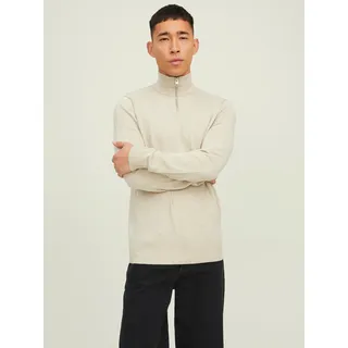 Troyer JACK & JONES "JJEEMIL KNIT HALF ZIP NOOS", Herren, Gr. M, weiß (sanftes weiß), Strick, Obermaterial: 60% Baumwolle, 20% Nylon, 20% Viskose, regular fit normal, Rundhals, Rippbündchen, Pullover Troyer, Baumwollmischung, regular fit