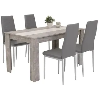 Mid.you Tischgruppe , Grau , Metall, Textil, Holzwerkstoff , Betonoptik , rechteckig , Rundrohr , 80x74x140 cm , Esszimmer, Bänke, Tischgruppen & Eckbankgruppen