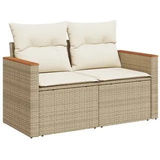 vidaXL Gartensofa mit Kissen 2-Sitzer Beige Poly Rattan