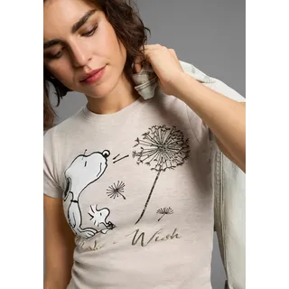 Kurzarmshirt KANGAROOS, Damen, Gr. 36/38, beige (beige melange), Rippware, Obermaterial: 50% Baumwolle, 50% Polyester, bedruckt, meliert, metallic, Basic hüftbedeckend, Rundhals, Shirts Kurzarmshirt, sehr figurbetonte Passform, bedruckte, melierte und metallic Optik, Topseller