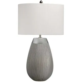 Tischleuchte Keramik Stoff 54 cm in Silber Hellgrau E27 Modern Tischlampe