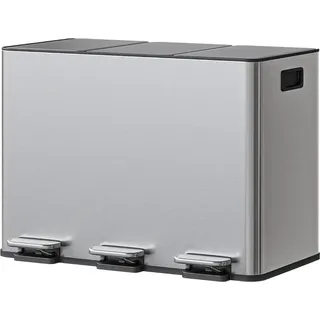 Küchenabfallbehälter, 3-Fächer-Design, Soft-Close-Deckel, Silber