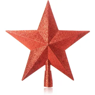 COM-FOUR® rote Christbaumspitze in Stern-Form - Roter Stern für die Weihnachtsbaum-Spitze - verzierter Weihnachtsbaumschmuck - traditioneller Christbaum-Schmuck aus Kunststoff