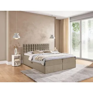 Boxspringbett Schlafzimmerbett TORIBO PREMIUM 180x220cm Stoff Coral Dunkelbeige - Beige