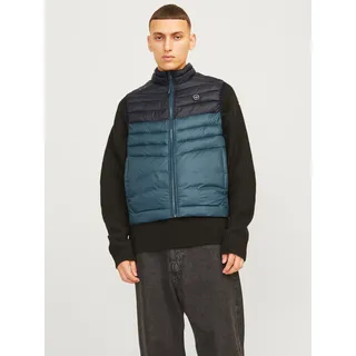 Steppweste JACK & JONES "JJESPRINT BODYWARMER COLLAR NOOS", Herren, Gr. XS, grün (magical forest detail:schwarz blocking), Web, Obermaterial: 100% Nylon, normal, Westen Steppweste
