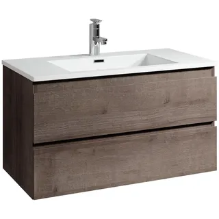 Badezimmer Badmöbel Set Angela 80cm - Braun eiche - Unterschrank Schrank Waschbe