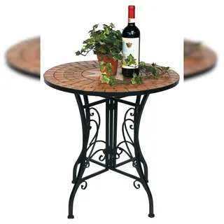 DanDiBo Ambiente Mosaiktisch Gartentisch Ø 60 x 70 cm Schwarz/Orange/Mehrfarbig