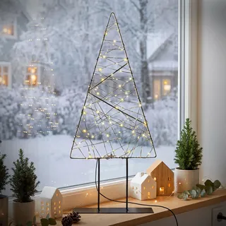 ECD Germany LED Weihnachtsbaum 56 cm, Weihnachtsdeko mit Lichterkette, Metall-Leuchtbaum, Weihnachtsbeleuchtung Innen, 330 Micro-LED, Warmweiß - Schwarz