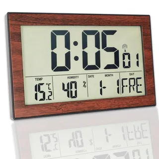 Crosstime Wanduhr Digital, Funkuhr, Holzoptik, Kunststoff, 20,1 x 12,4 cm