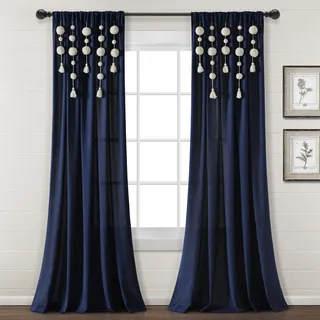 Lush Decor Boho-Fenstervorhang mit Quaste, Leinen, 241,3 x 132,1 cm, Marineblau (Einzelnes Panel)