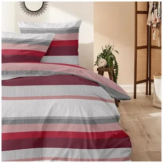 Primera Hahn Biber Bettwäsche Launceston rubin 135x200 cm + 80x80 cm - rot;grau