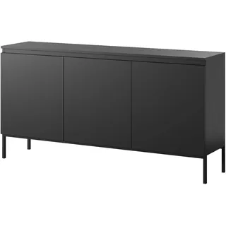 Selsey Sideboard Bemmi - Schwarz - Maße cm 3 Türen 6 Fächer Schwarze Beine
