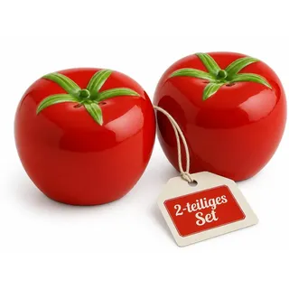 MIJOMA Salz- & Pfefferstreuer Set - Stilvolles Porzellandesign, Lebensmittelecht, Einfach zu Befüllen - Verschiedene lustige & niedliche Designs zur Auswahl (Tomaten, 2-teilig)