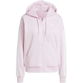 adidas Women's Essentials 3-Stripes Full-Zip Fleece Hoodie, clear pink/White, L,