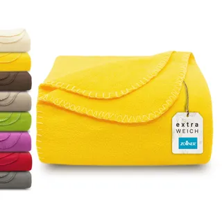 ZOLLNER Kuscheldecke in gelb - weiche Couchdecke in 130x170 cm - mit Kettelrand - Polyester - waschbar bis 95°C – Hotelqualität - Oeko Tex® Zertifiziert