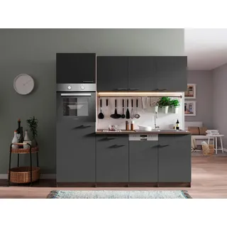 Respekta Küchenzeile Oliver 205 cm Grau-Eiche