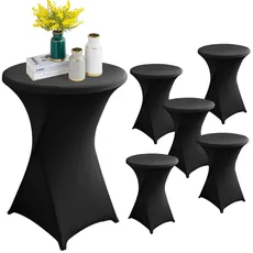 YFZYT 6 Stück Stretch Stehtisch Hussen 80cm, Maschinenwäschbar, Verstärkung im Fußbereich Stehtischehussen, für Tischdecken in Bistrotisch,Stehtisch Klappbar,Stehtisch Outdoor(Schwarz,80 * 110cm)