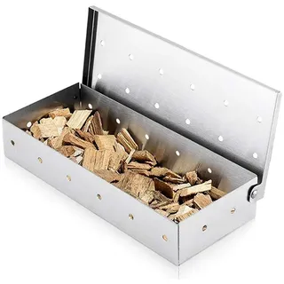 TINMIX Räucherbox zum BBQ Grillen von Holzspänen, Edelstahl Räucherbox Verformungsfrei für Grill, Bestes Grillzubehör für Holzkohlegrill und Gasgrill (Räucherbox)
