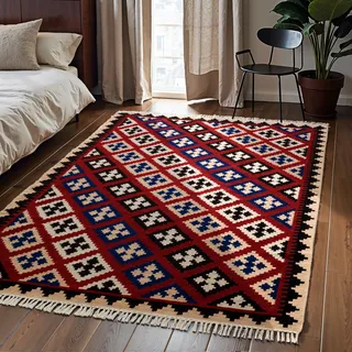 HANSE HOME Kelim Rami Wollteppich 200 x 290 cm Beige/Creme multifarben