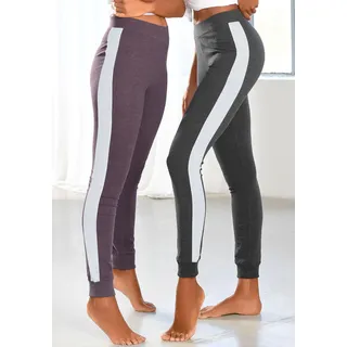 Leggings ARIZONA, Damen, Gr. 36/38, N-Gr, lila (anthrazit, meliert, pflaume), Strick, Graumeliert (Obermaterial): 85% Baumwolle, 10% Polyester, 5% Elasthan. Obermaterial: 55% Baumwolle, 40% Polyester, 5% Elasthan, unifarben mit Farbeinsatz, Basic, bequem lang, Hosen Leggings, mit breitem Streifen