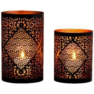 Marrakesch Orient & Mediterran Interior 2er Set orientalische Deko Windlicht Teelichthalter Yazim schwarz