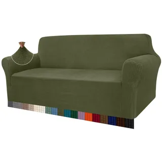 Granbest High Stretch Sofabezug Moderne Sofaüberwurf Jacquard Elastische Sofahusse für Wohnzimmer Protector für Hunde Haustiere (3 Sitzer, Militärgrün)