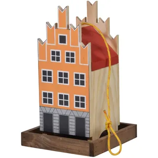 dobar® Green Label 27051FSCe Buntes Vogelfutterhaus Salzstraße Hängend - Kleine Vogelvilla Multiplex-Holz - Vogelfutterstation mit Futtersilo - Vogelhaus zum Hängen -19 x 19 x 30 cm - Orange