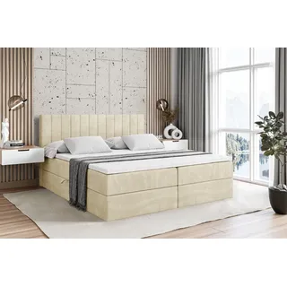 altdecor Boxspringbett mit Matratze und Topper, Polsterbett mit Bettkasten, Bett mit Stauraum H4-Matratze, Doppelbett, Springboxbett - EDITA - Beige Monolith 04