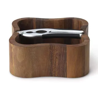 Continenta quadratische Nussschale aus Akazie Kernholz mit integriertem Qualitäts-Nussknacker, Größe: 24,5 x 24,5 x 8 cm