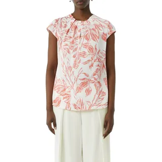 Comma, Comma Kurzarmbluse mit All-Over Print und gerafftem Ausschnitt Comma CORAL RED