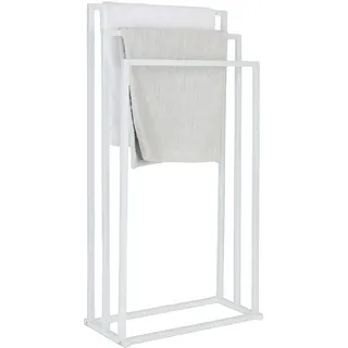 Relaxdays Handtuchständer, HxBxT: 84 x 44 x 21,5 cm, Metall, 3 Stangen, stehender Handtuchhalter, Badezimmer, weiß