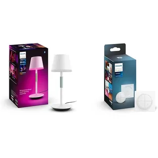 Philips Hue White & Color Ambiance Go Tragbare Tischleuchte (530 lm) & Tap Dial Switch Drehschalter, weiß, personalisierbar via Hue App, Zubehör