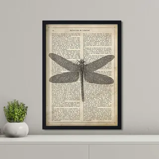 Nacnic Vintage Libelle Poster mit Enzyklopädie Hintergrund. Wanddekoration im Sepiatöne und Retro-Stil. A4 ohne Rahmen.