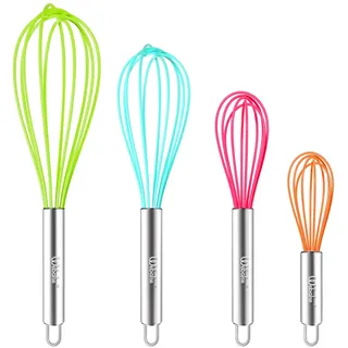 Webake Silikon Schneebesen Set 4 Stück 18 cm 22 cm 25 cm 30,5 cm Rührbesen Hitzebeständig Mini Schneebesen Ballonschneebesen für Mischen, Schlagen, Aufschäumen und Rühren