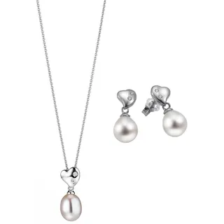Adriana Schmuckset »Taomina - Herzen, T203« (Set, 4 Stk. tlg.) Made in Germany - mit Zirkonia (synth.) - mit Süßwasserzuchtperle, weiß