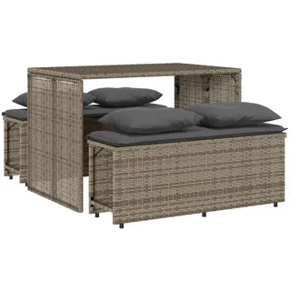 vidaXL 3-tlg. Garten-Essgruppe mit Kissen Grau Poly Rattan - Grau