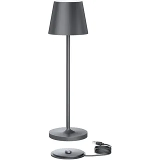 K-Bright 1 Stück Dimmbare Akku Tischleuchte 38cm mit Ladestation Dunkelgrau | Akku tischlampe aus Aluminium Für Esstisch, Bartheke, Camping, 3000K warmweiße Licht Designer Tischleuchte Für indoor&outdoor