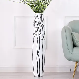 Leewadee Große Bodenvase Für Pampasgras Und Blumen, 85 cm hoch, Weiß, Resin