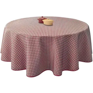 Le linge de Jules ‎Paon-bordeaux-Ronde-diamètre-160 Fleckabweisende Rund Tischdecke, Pfau Bordeaux, 160cm Durchmesser