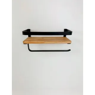 andas Wandregal »Grosny« aus Metall mit Ablagefläche aus massiver Eiche, schwarz