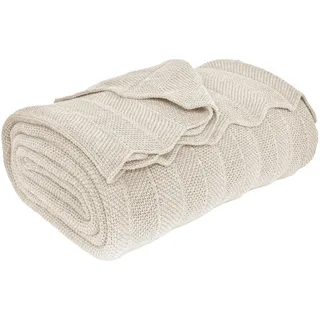 nielsen HOME Wohndecke Milo fein gestrickt, 150x200 cm, Creme Weiß, 100% Baumwolle, Fischgrat-Optik