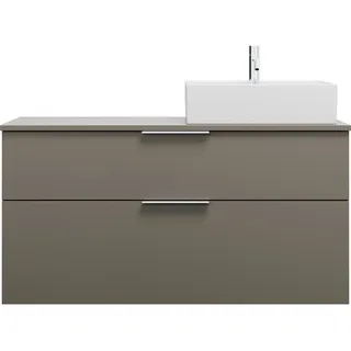 Burgbad Eqio Keramik-Aufsatzwaschtisch quadratisch, rechts, inklusive Waschtischunterschrank mit 2 Schubladen, Breite 1200mm, SGUQ120RF2010C0001G0146, Farbe: Grau Hochglanz/Alpinweiss / Grau Hochglanz, Griff