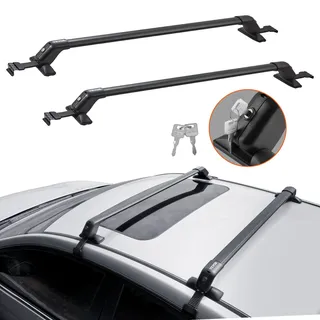 VEVOR Dachträger Dachgepäckträger Auto Querträger 2 Stk. Dachträger 70,3 kg Tragfähigkeit, geeignet für PKW Abstand zwischen Dachrinnen 105-109 cm, Abstand von Dachrinnen zu Fenstern 6 cm