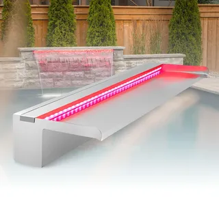 LONGRUN Edelstahl Wasserfall Überlauf, APP Kontrolle Multi-Farben LED-Licht Draussen Pool Brunnen, Koi Teich Wasserfälle Brunnen Kit für Garten Terrasse Pool Dekoration-90x20x10cm