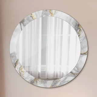 Spiegel - Mirror zum Wandspiegel Schlafzimmer – Schminkspiegel- weiß Marmor Gold- Ø80cm - Grau