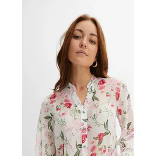 Chiffonbluse BONPRIX, Damen, Gr. 38, wollweiß geblümt, Web, Obermaterial: 100% Polyester, loose fit, Blusen Chiffonbluse, Loose Fit, für festliche Anlässe, mit langem Arm