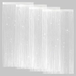 LITLANDSTAR 4 Stück Fadenvorhang Türvorhang, Glitzer Türvorhang Fensterdekoration Raumteiler Dekoration Perlenvorhang für Hochzeit Party Dekoration, 100 x 200cm (Weiß)