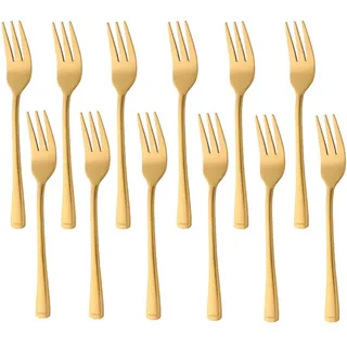 Buyer Star 12-tlg. Teegabel, Gold-Edelstahl-kuchengabeln Besteckset für Dessert-Kuchen-Salat-Gebäck-Vorspeise, spülmaschinenfest