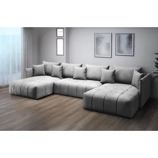 furmeb24 ASPEN U Ecksofa mit Schlaffunktion Bettzeugablage 346x188cm, Sofa U Form, grau - Grau